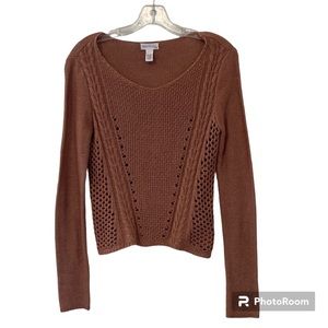 Full Tilt Terra Cotta Color Mixed Texture Pattern Sweater